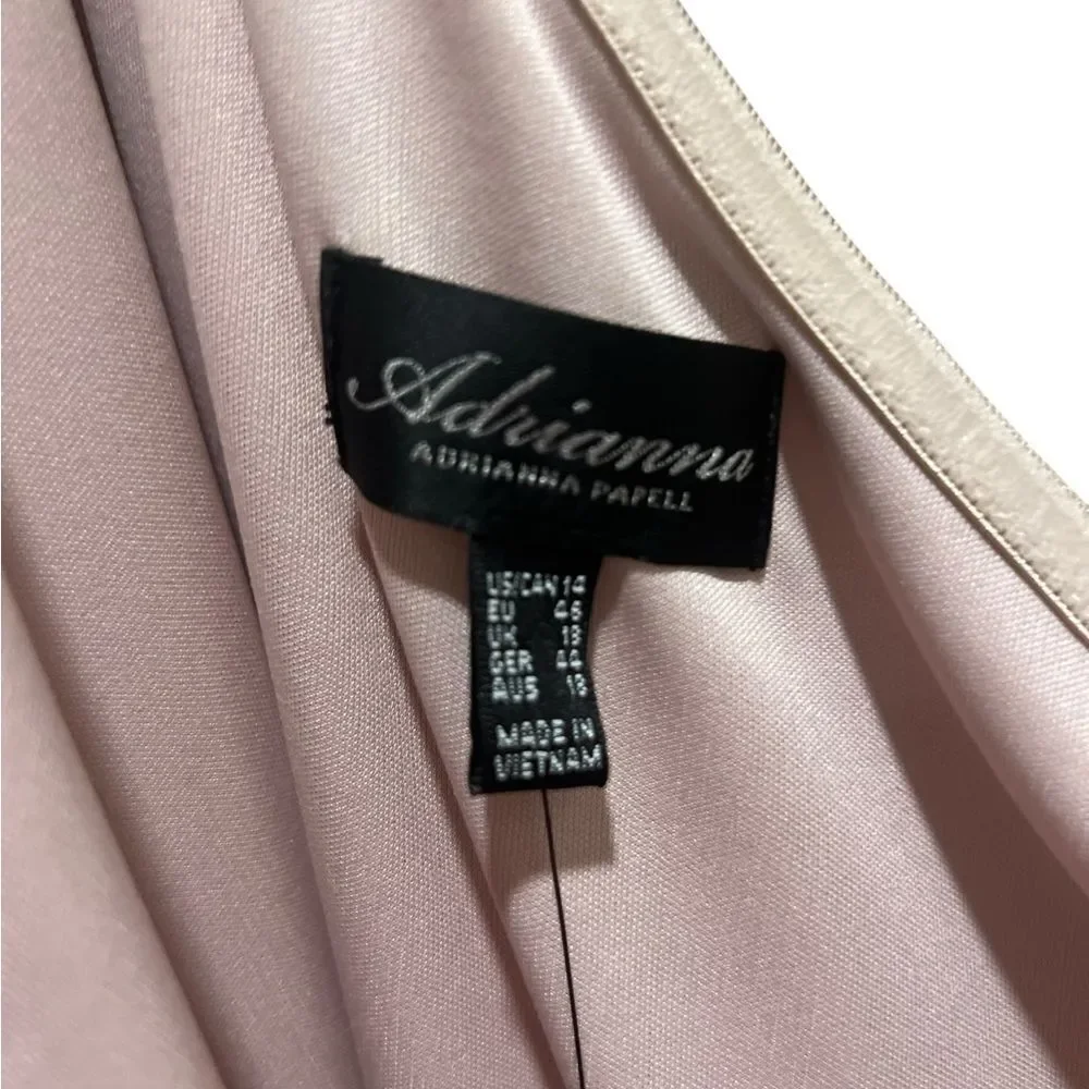 Adrianna Papell One Shoulder Blush Chiffon Cocktail Dress Rhinestone NWT 12
